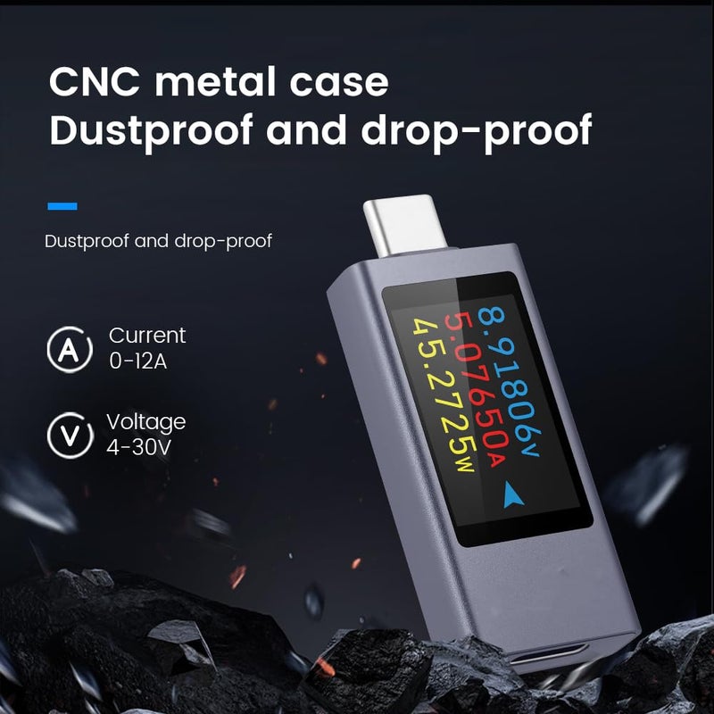 diymore USB C Power Meter Testers,USB C Tester Power Tester Color Screen,Multimeter Tester,Three Screens Switch to Display Current,Voltage,CPU Temperature,Voltage Meter,DC4-30V/0-12A - Image 2